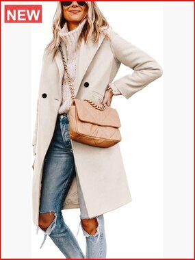 Winter Wool Blend Pea Coat Notch Lapel Slim Fit Long Sleeve